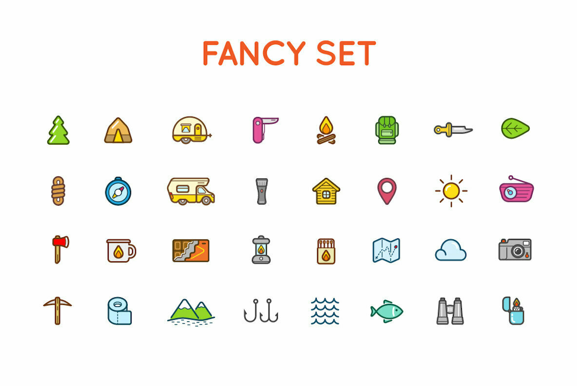 Awesome Outdoor Camping Shop Icons and Signs Set Awesome Outdoor Camping Shop Icons and Signs Set