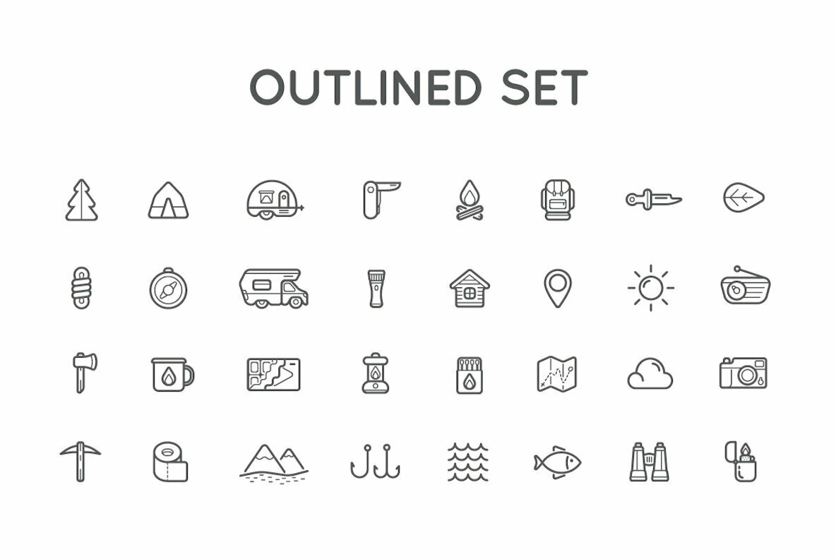 Awesome Outdoor Camping Shop Icons and Signs Set Awesome Outdoor Camping Shop Icons and Signs Set