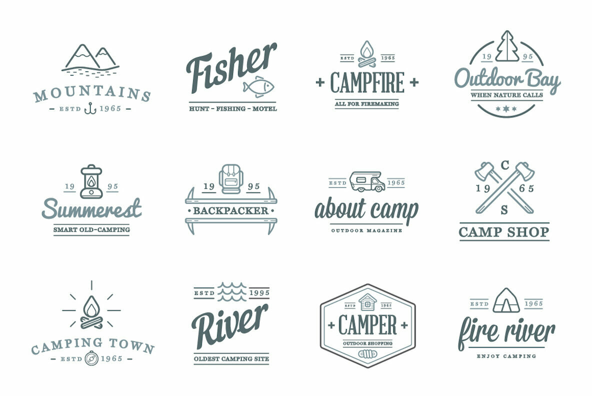 Awesome Outdoor Camping Shop Icons and Signs Set Awesome Outdoor Camping Shop Icons and Signs Set