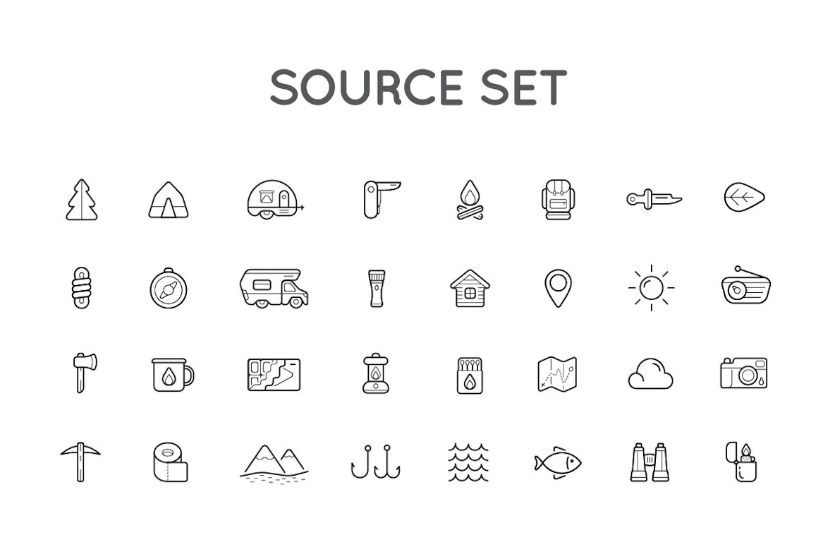 Awesome Outdoor Camping Shop Icons and Signs Set Awesome Outdoor Camping Shop Icons and Signs Set