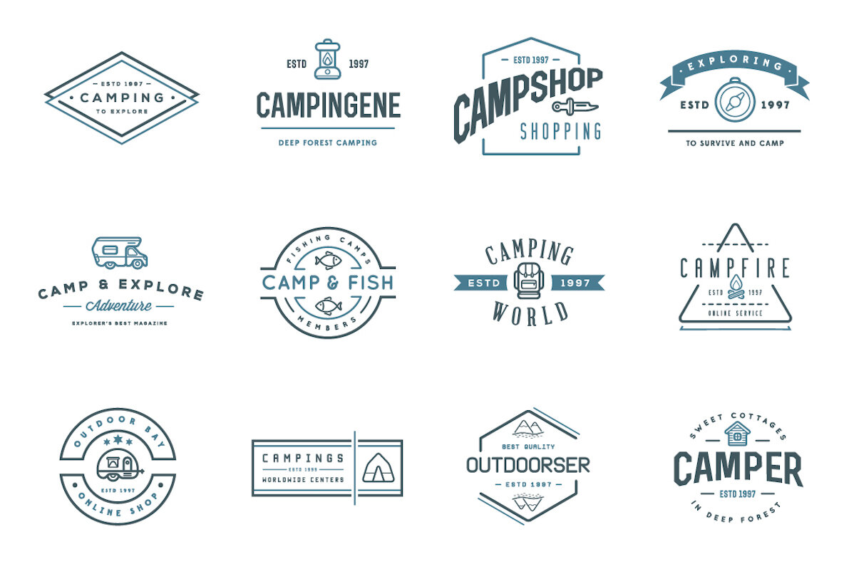 Awesome Outdoor Camping Shop Icons and Signs Set Awesome Outdoor Camping Shop Icons and Signs Set