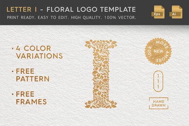 Letter I   Floral Logo Template