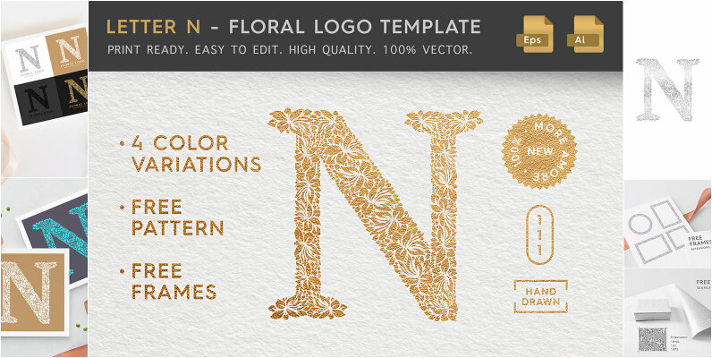 Letter N   Floral Logo Template