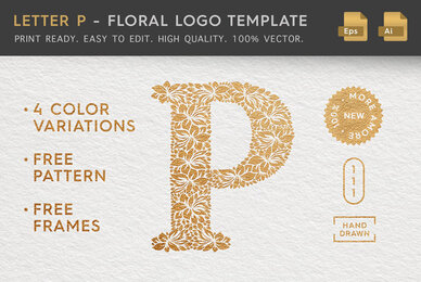 Letter P   Floral Logo Template
