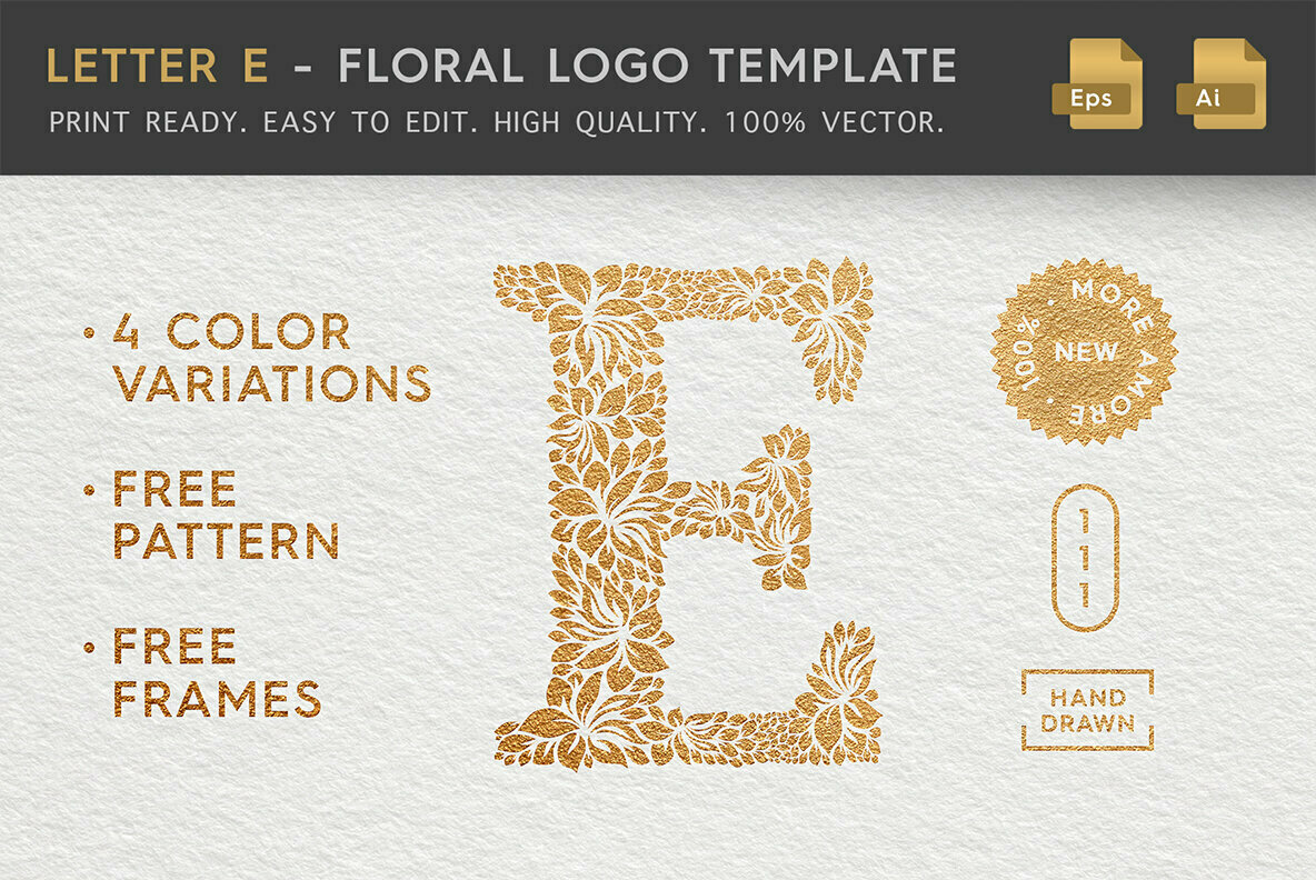Letter E   Floral Logo Template 1