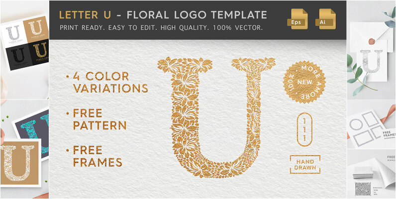 Letter U   Floral Logo Template