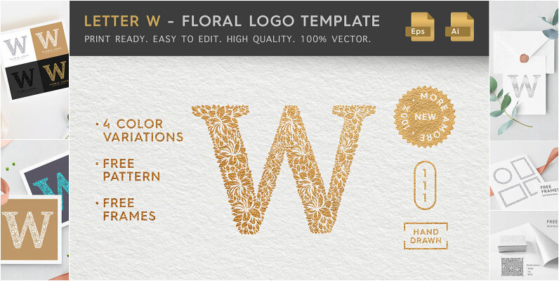 Letter W   Floral Logo Template