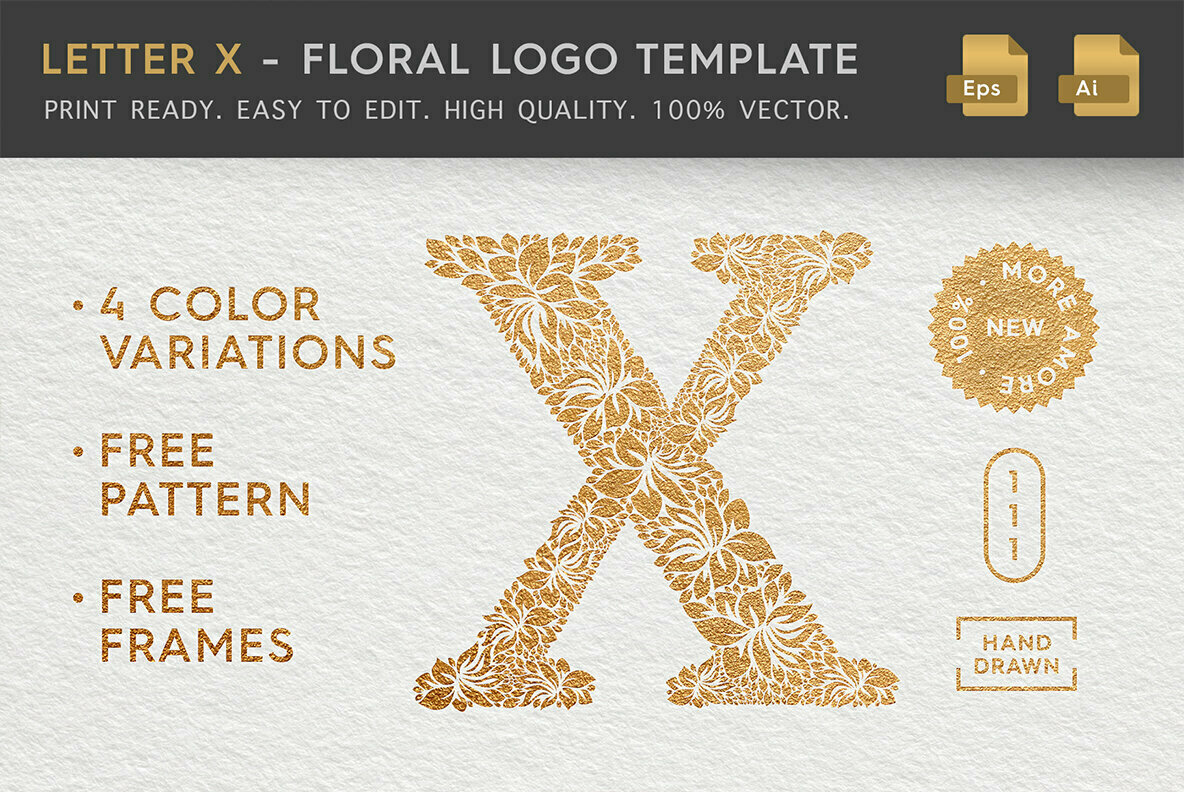 Letter X   Floral Logo Template 1