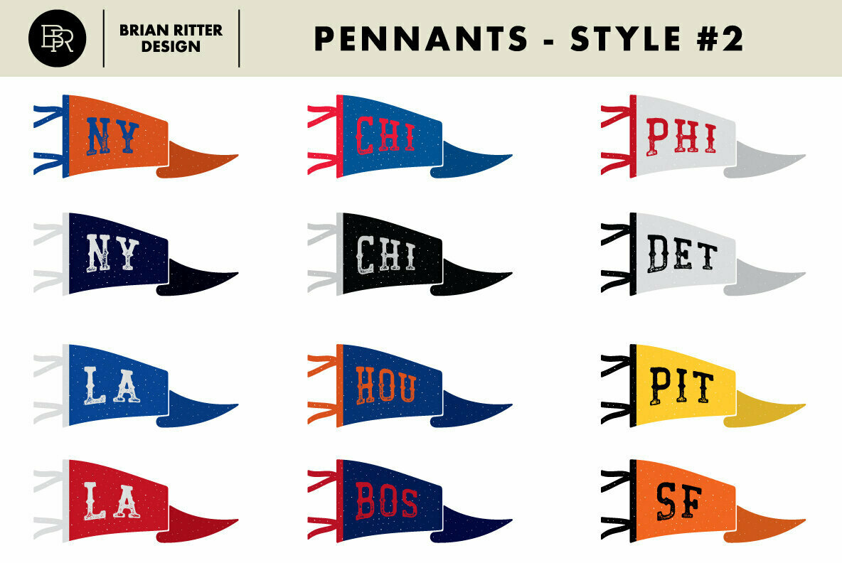 Vintage Pennants with Baseball Vectors Vintage Pennants with Baseball Vectors