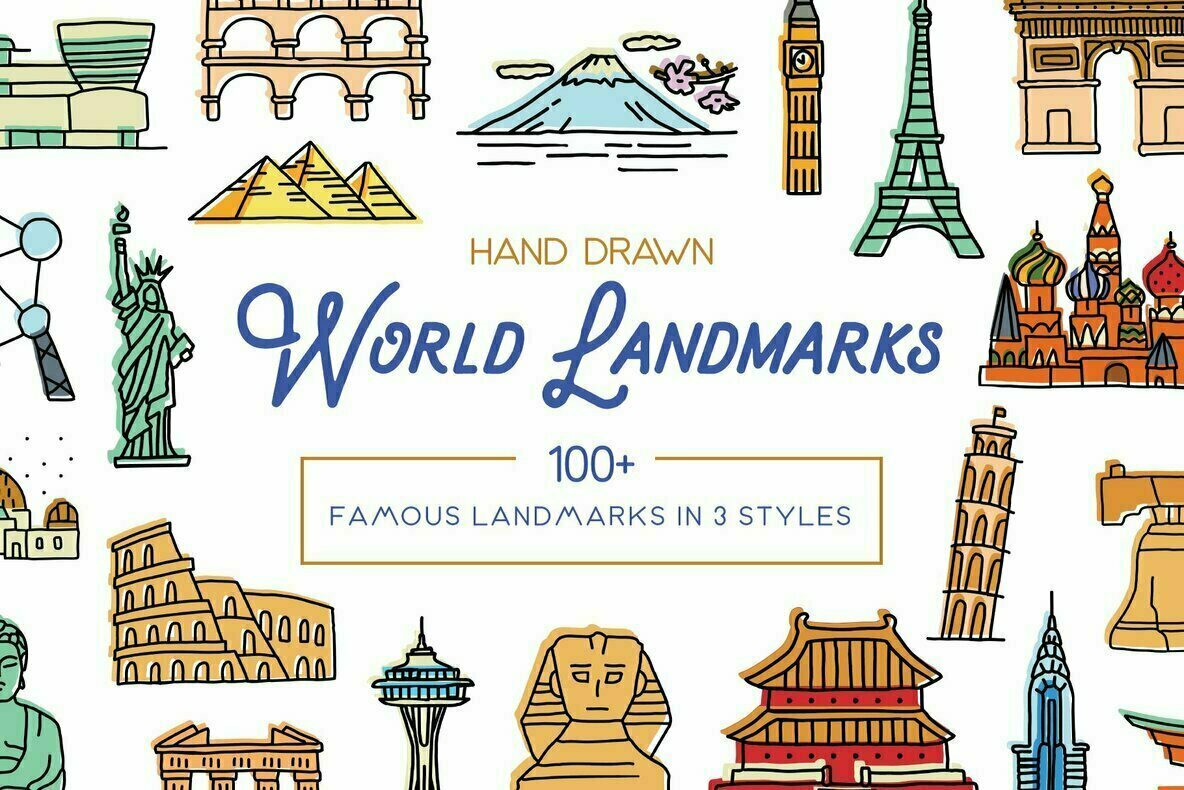 Hand Drawn World Landmarks Hand Drawn World Landmarks