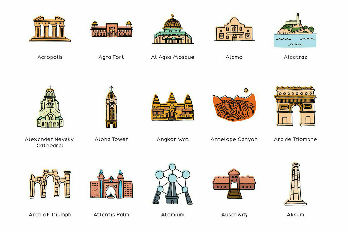 Hand Drawn World Landmarks Hand Drawn World Landmarks