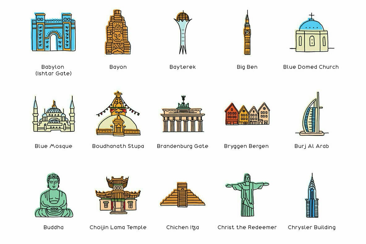 Hand Drawn World Landmarks Hand Drawn World Landmarks