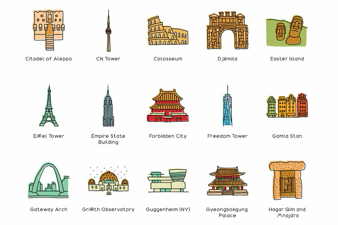 Hand Drawn World Landmarks Hand Drawn World Landmarks