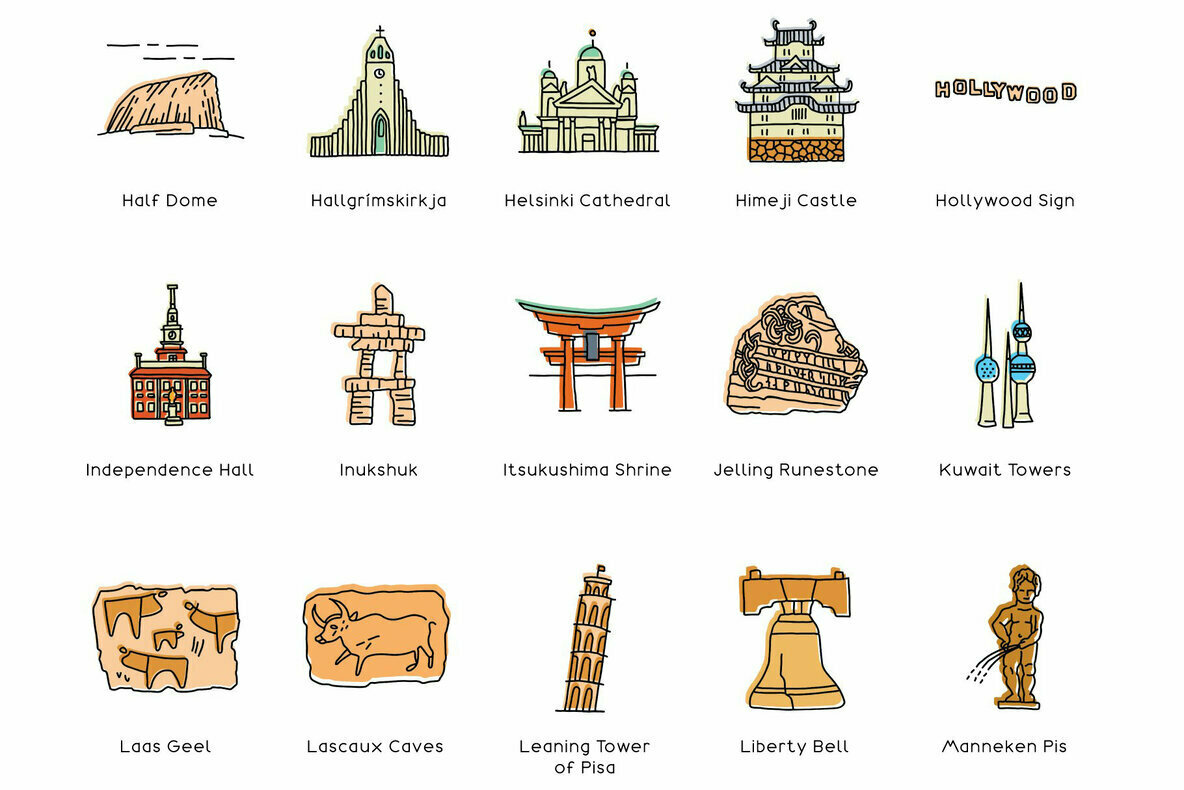 Hand Drawn World Landmarks Hand Drawn World Landmarks