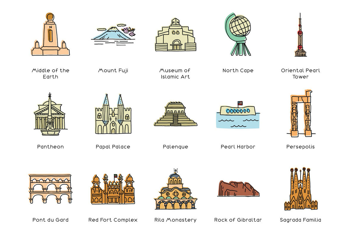 Hand Drawn World Landmarks Hand Drawn World Landmarks