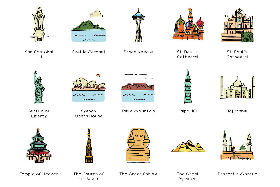 Hand Drawn World Landmarks Hand Drawn World Landmarks