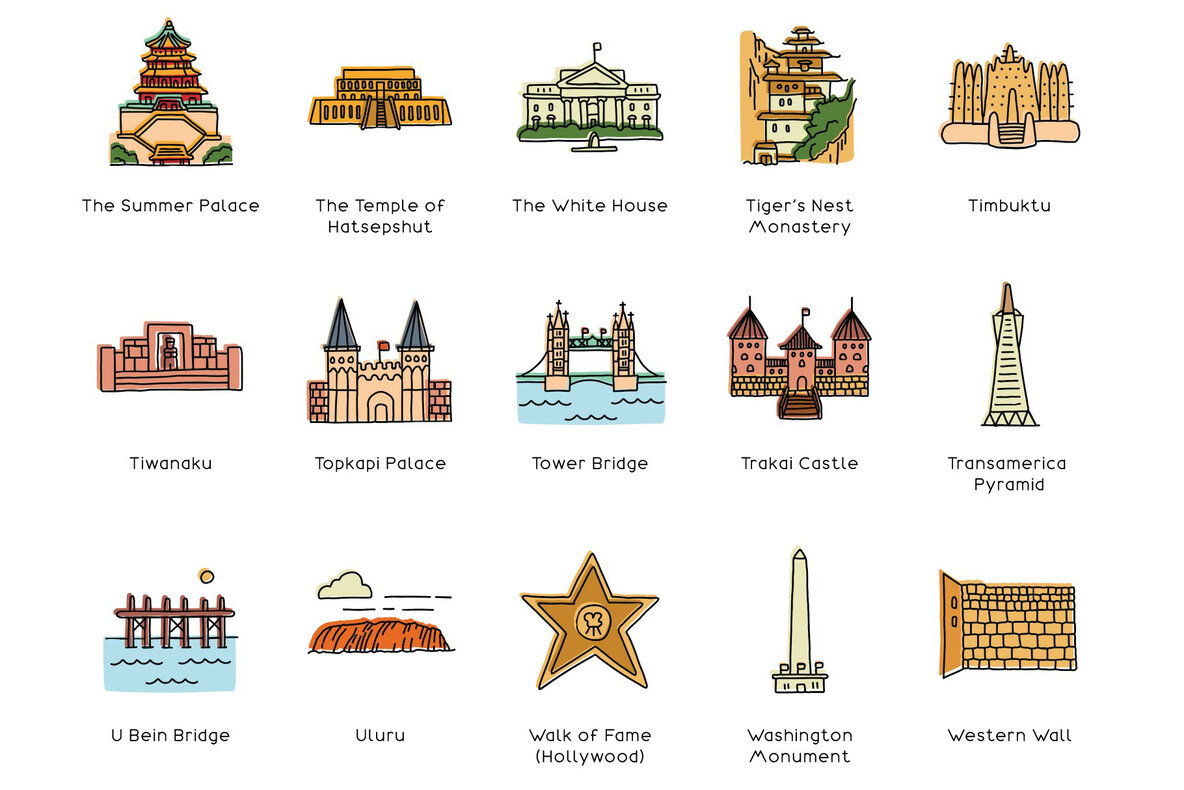 Hand Drawn World Landmarks Hand Drawn World Landmarks
