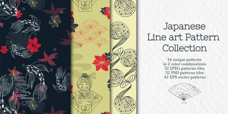 Line art Japanese Pattern Collection