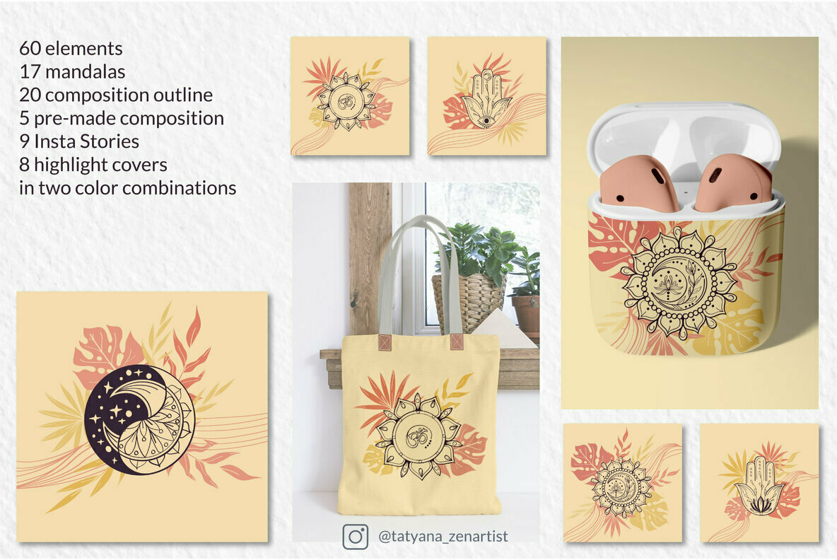 Abstract Linear Yoga and Vector Mandala Collection 3