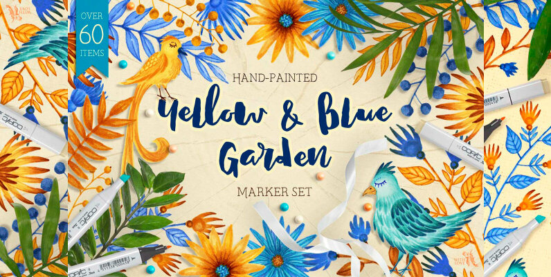 Yellow   Blue Garden Decorative Set