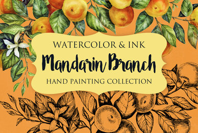 Mandarin Branch Watercolor  Ink