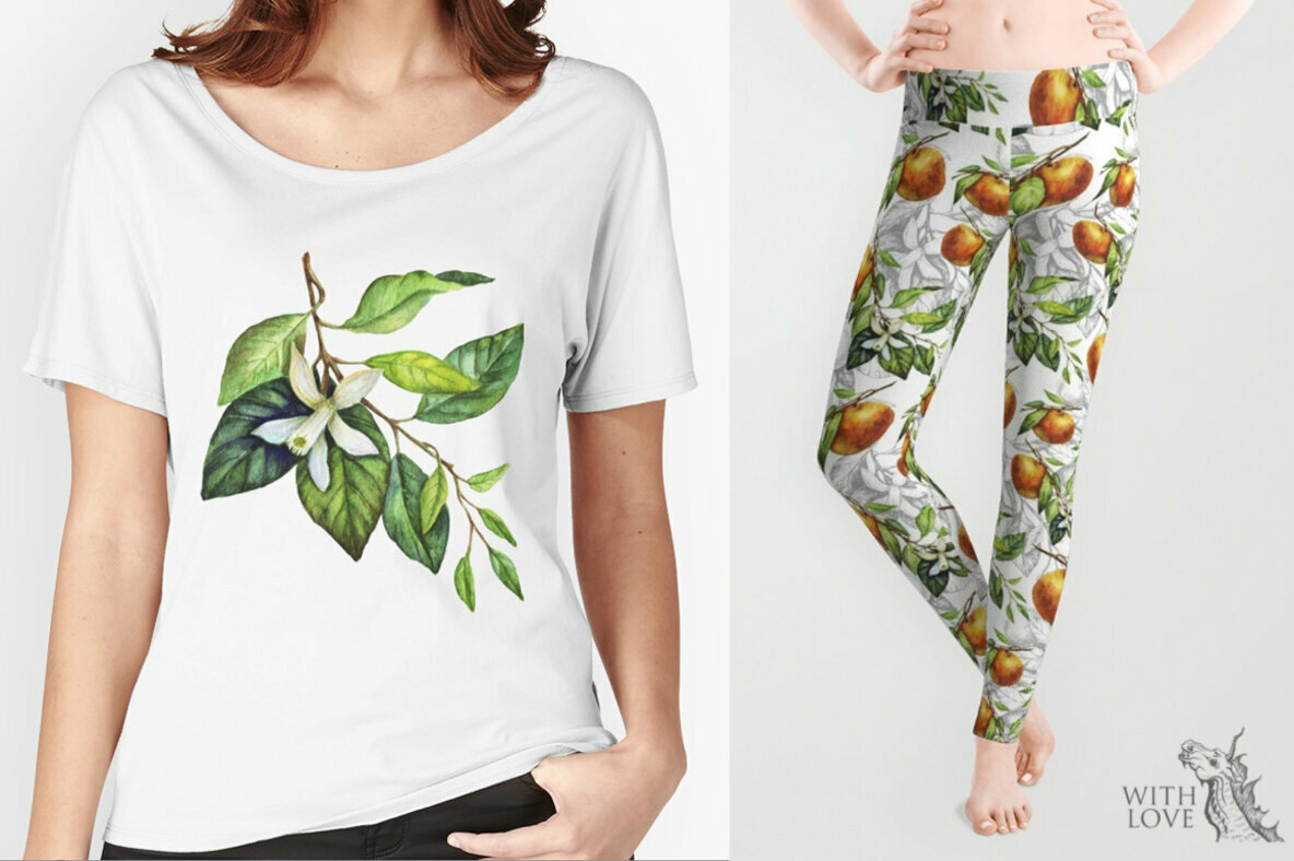 Mandarin Branch Watercolor   Ink 5