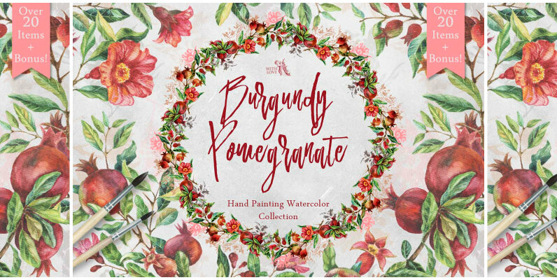 Burgundy Pomegranate Watercolor Set