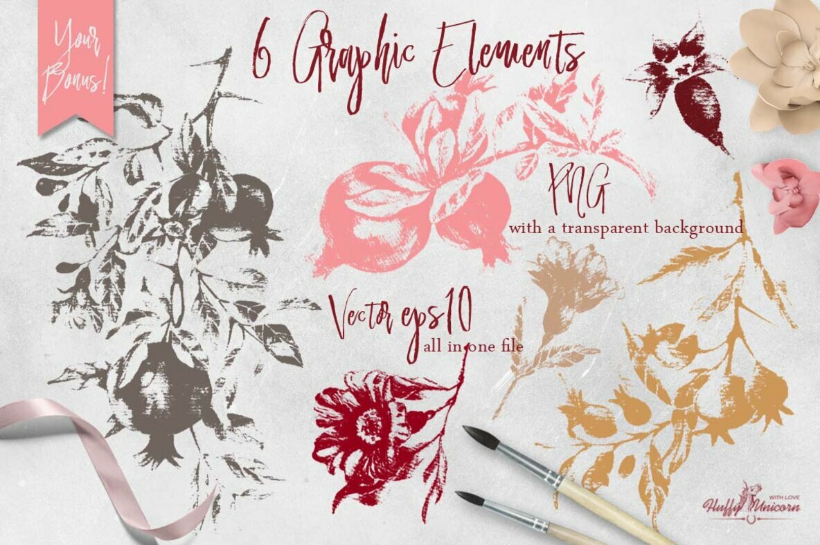 Burgundy Pomegranate Watercolor Set 5