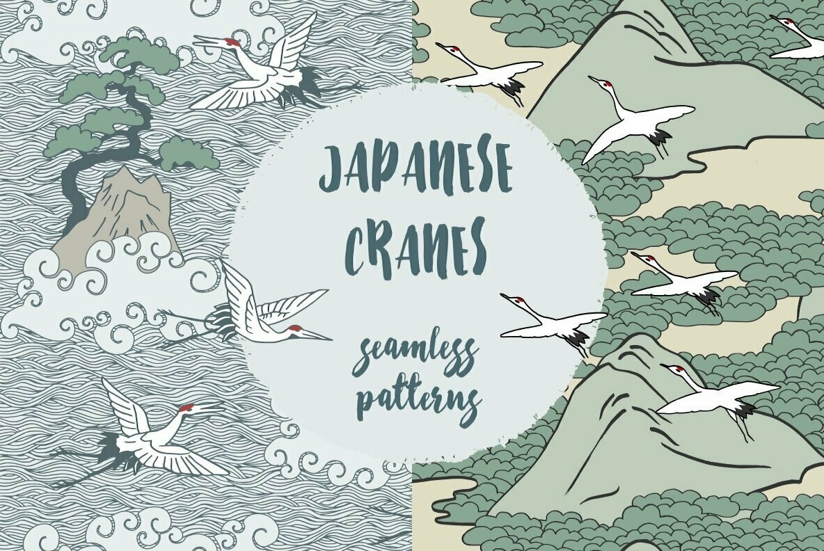 Japanese Cranes   Seamless Patterns 1