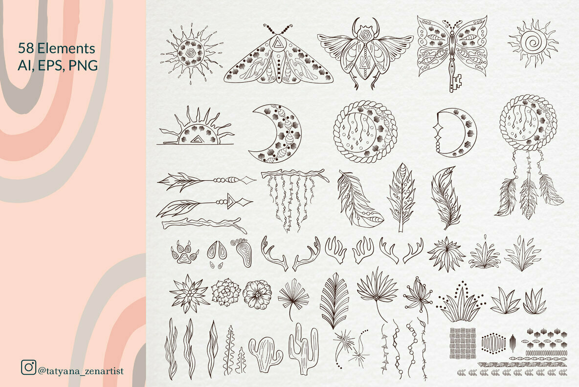 Abstract   Linear Tribal Boho Collection 2