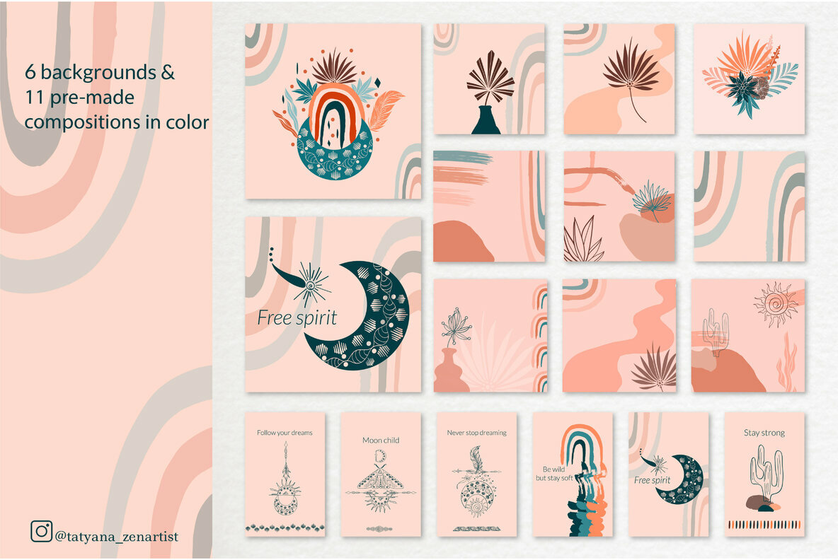 Abstract   Linear Tribal Boho Collection 4