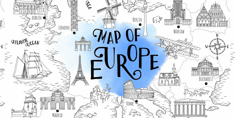 Map of Europe   Hand Drawn Map Set