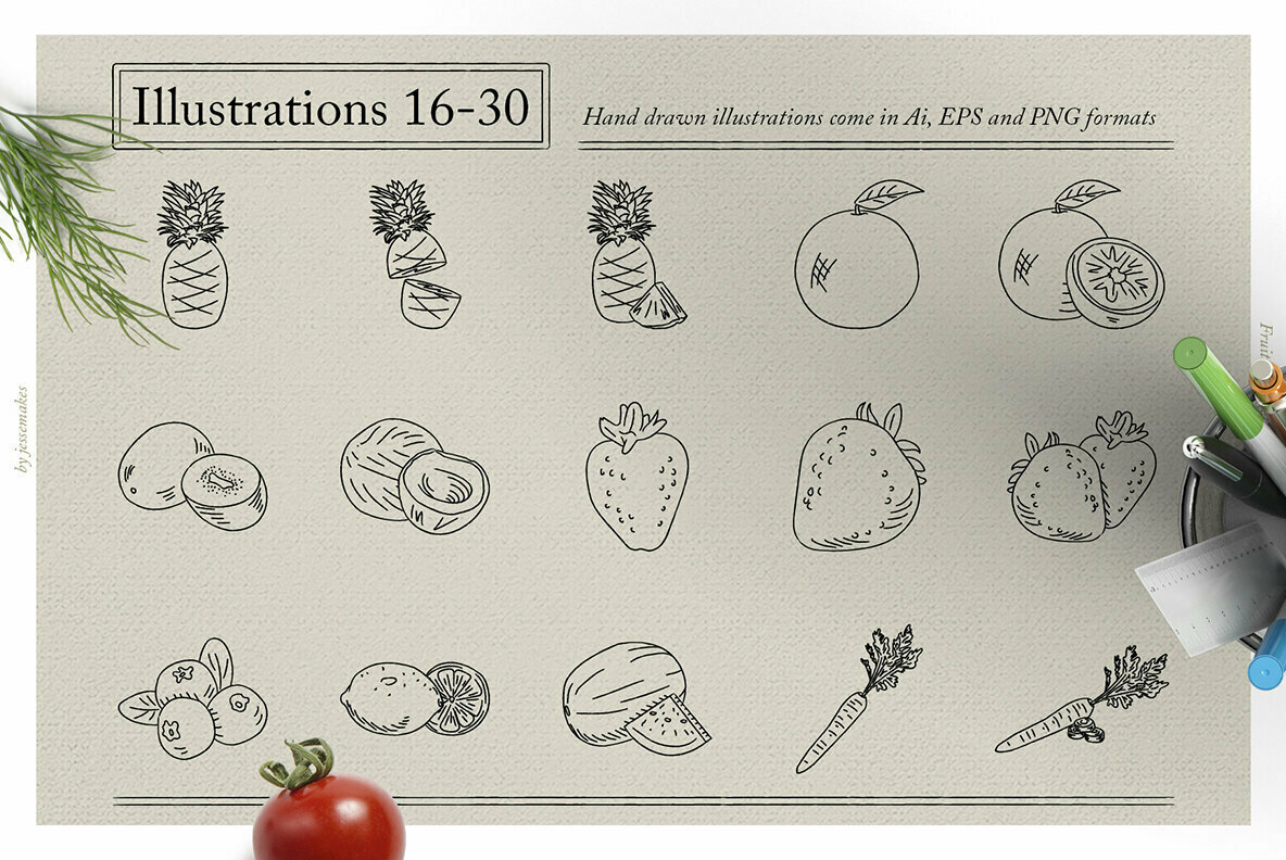 Fruits Vegetables Illustrations Fruits Vegetables Illustrations