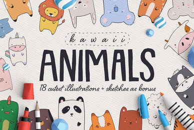Kawaii Animals   Cartoon Illustration Set