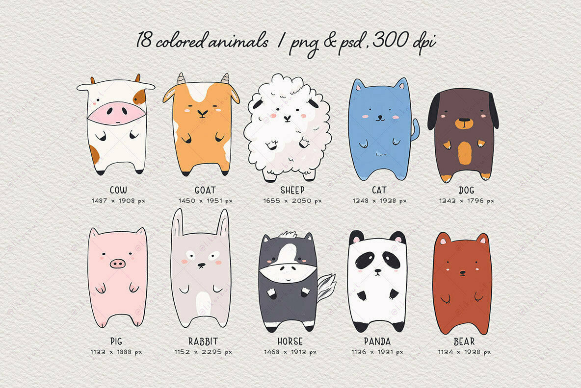 Kawaii Animals Cartoon Illustration Set Kawaii Animals Cartoon Illustration Set