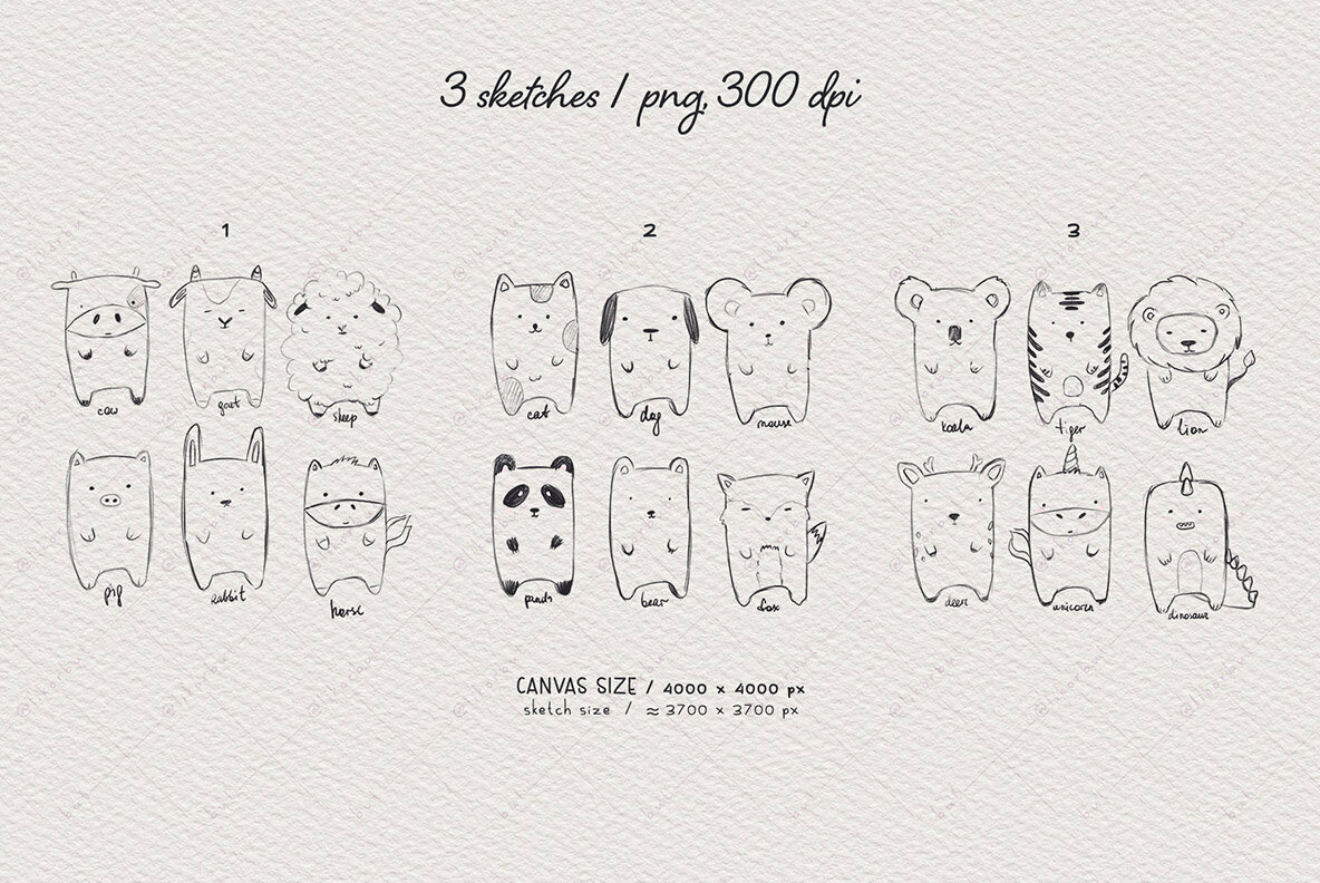 Kawaii Animals Cartoon Illustration Set Kawaii Animals Cartoon Illustration Set