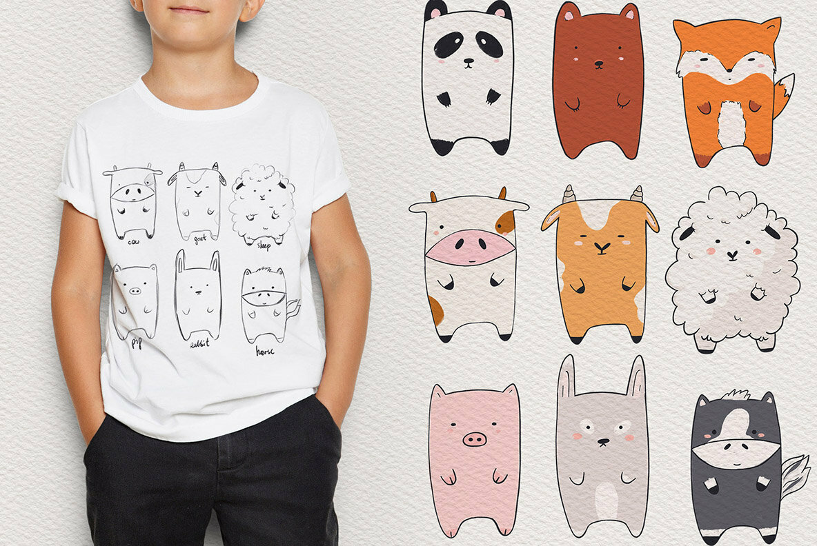 Kawaii Animals Cartoon Illustration Set Kawaii Animals Cartoon Illustration Set