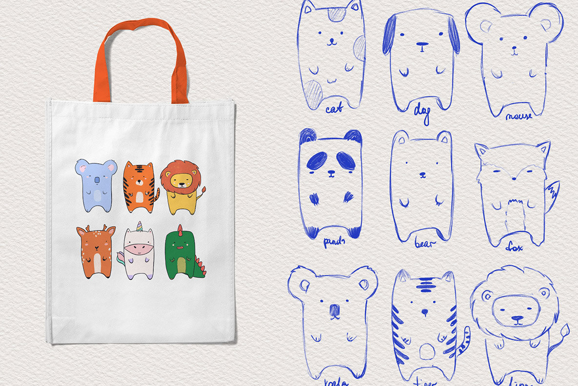 Kawaii Animals Cartoon Illustration Set Kawaii Animals Cartoon Illustration Set