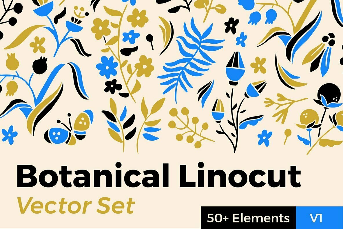 Botanical Linocut Vector Set Botanical Linocut Vector Set