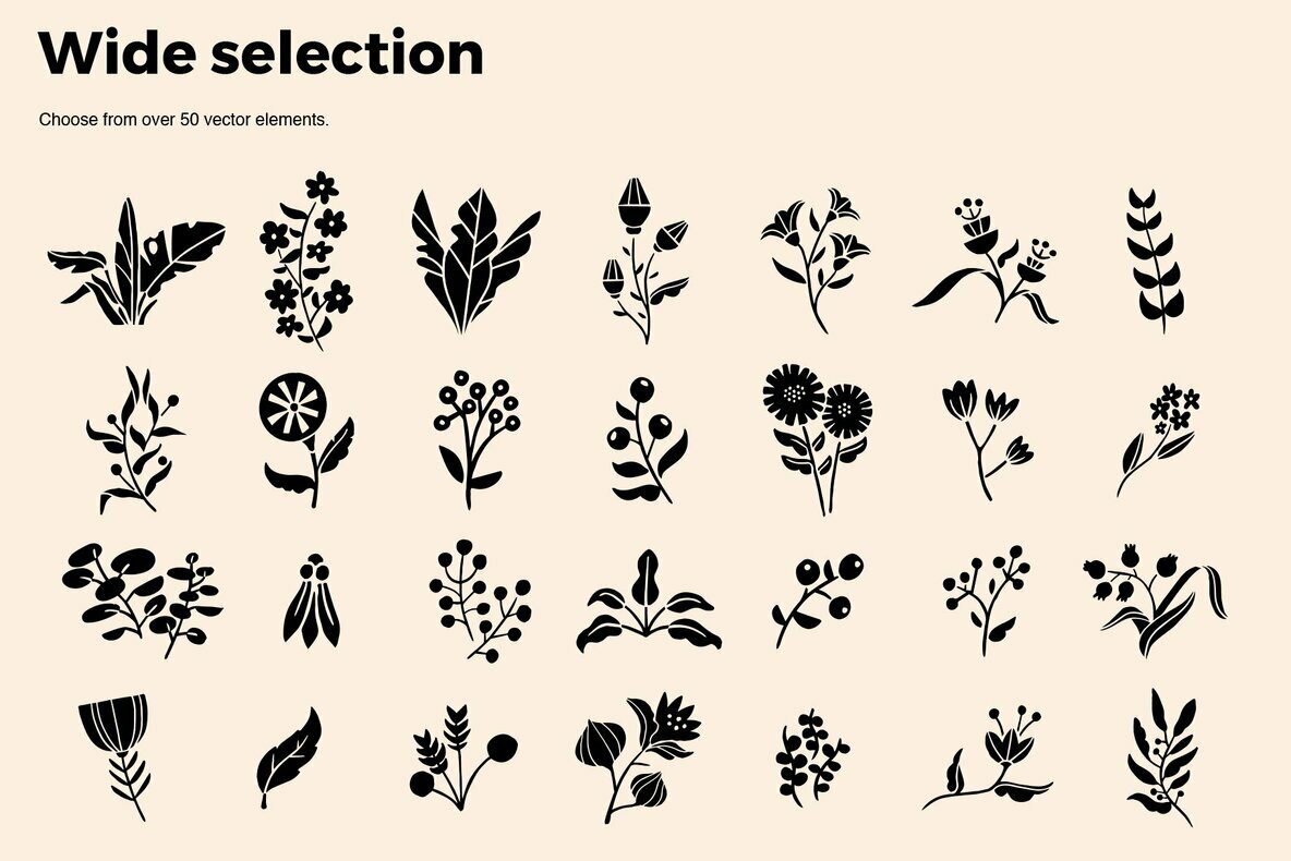 Botanical Linocut Vector Set Botanical Linocut Vector Set