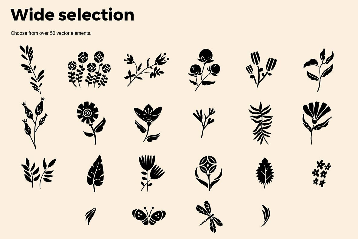 Botanical Linocut Vector Set Botanical Linocut Vector Set