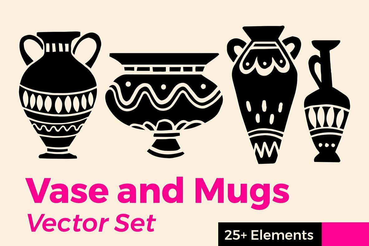 Vase and Mugs Vector Set 1