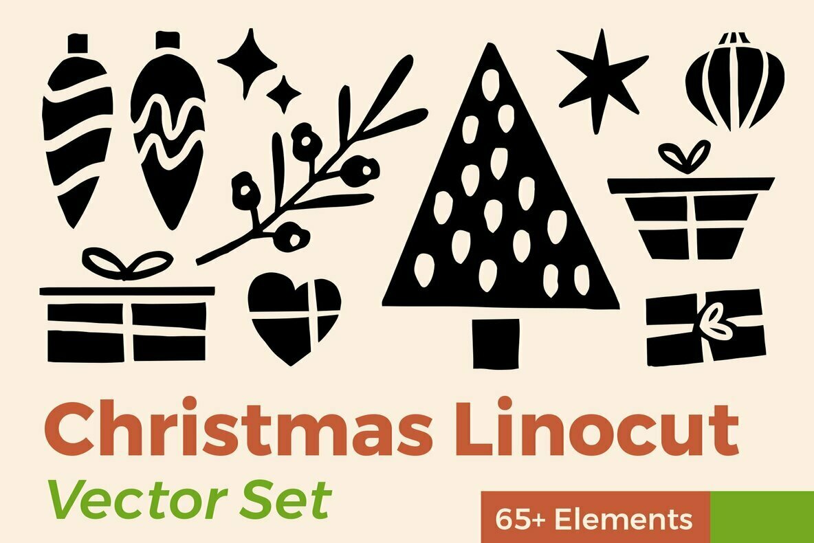 Christmas Linocut Vector Set Christmas Linocut Vector Set