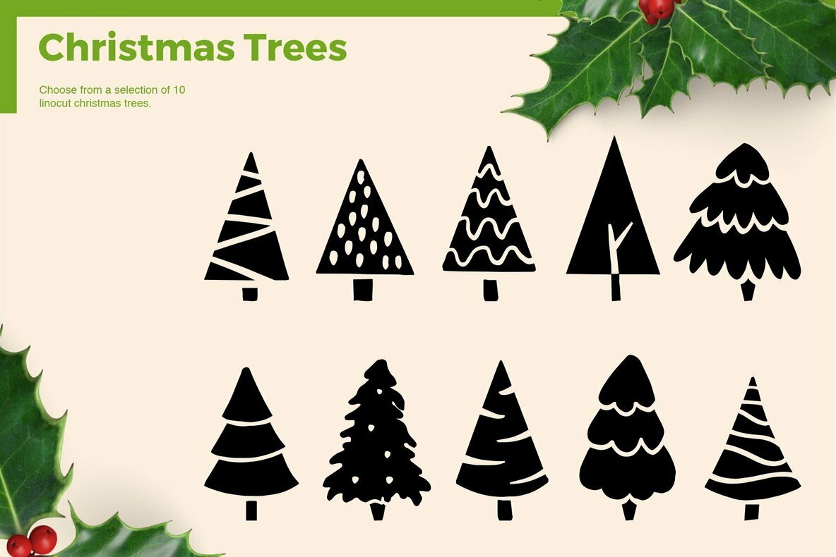 Christmas Linocut Vector Set Christmas Linocut Vector Set