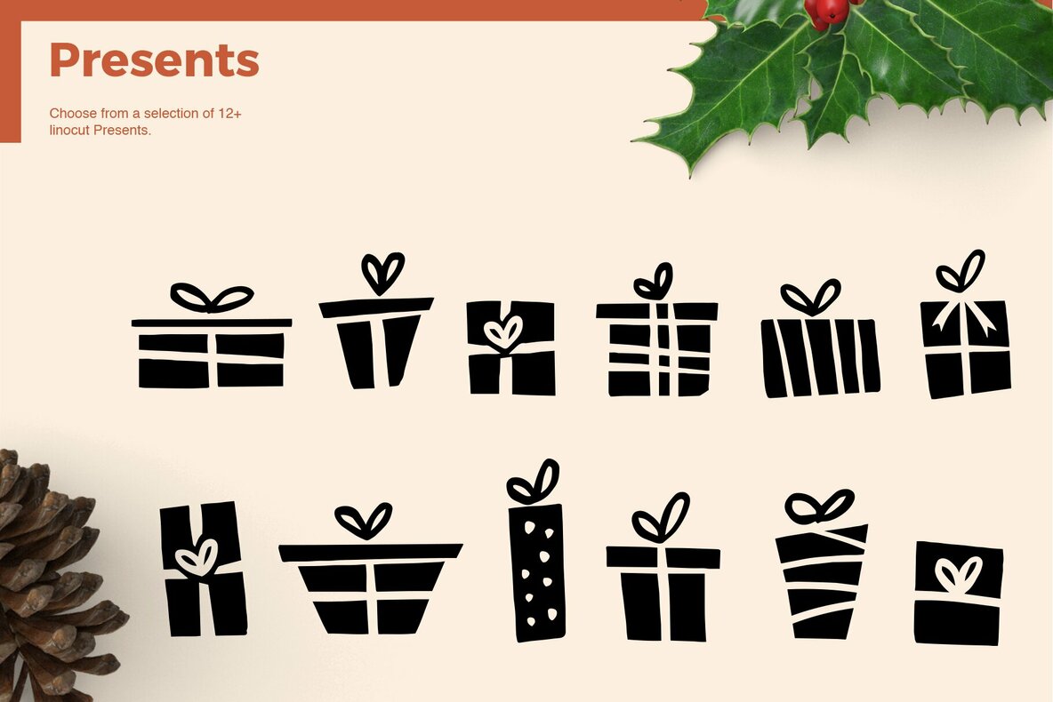 Christmas Linocut Vector Set Christmas Linocut Vector Set