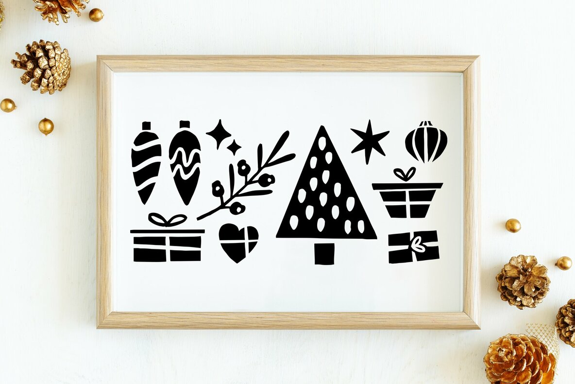 Christmas Linocut Vector Set Christmas Linocut Vector Set