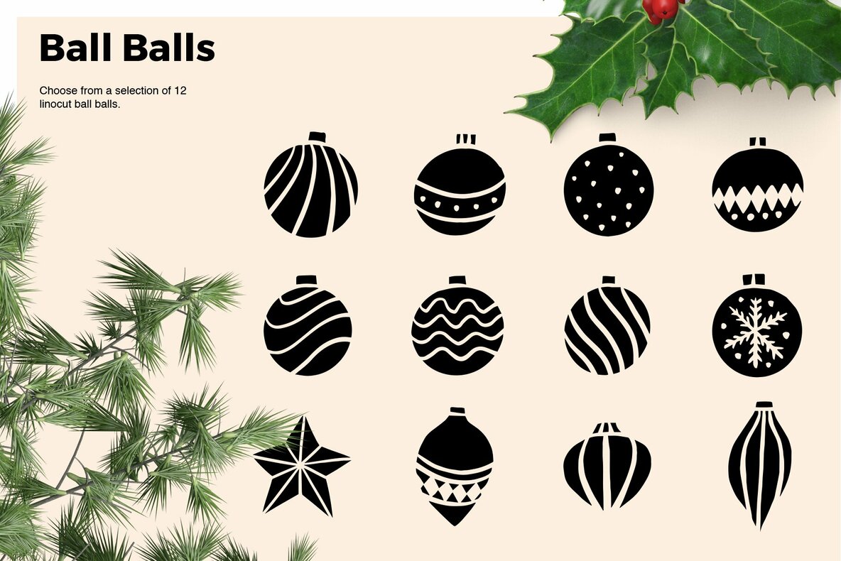 Christmas Linocut Vector Set Christmas Linocut Vector Set