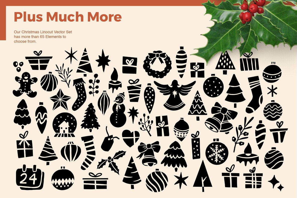 Christmas Linocut Vector Set Christmas Linocut Vector Set