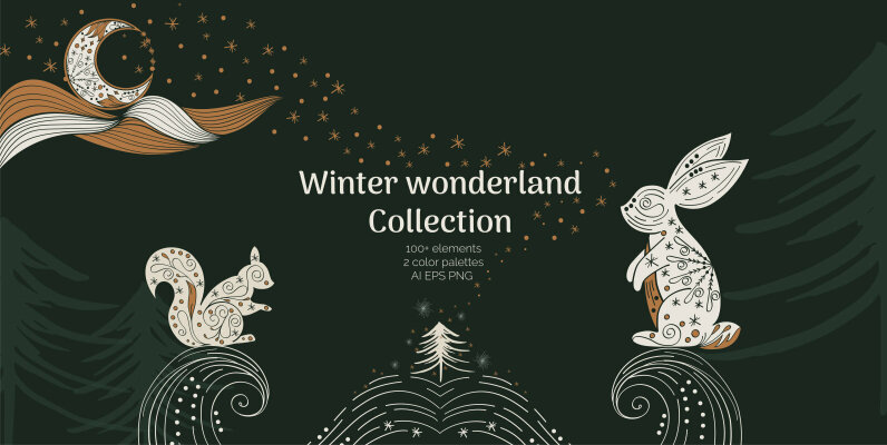 Abstract   Linear Winter wonderland Clipart Collection
