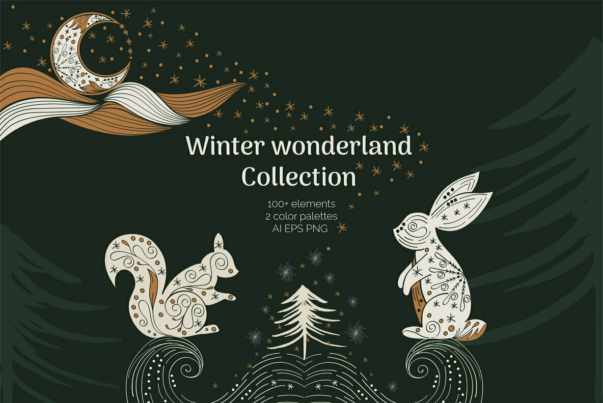 Abstract   Linear Winter wonderland Clipart Collection 1